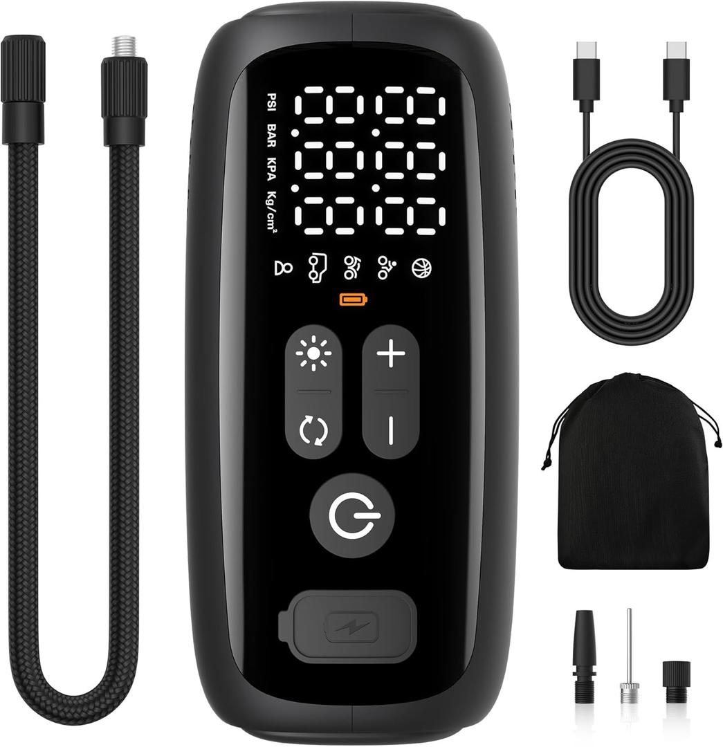 Tire Inflator Portable Air Compressor 150PSI,28 Cylinders 12V Electric Air Compressor,140W Auto Shut-Off with LED Light Air Pump,Portable Tire Pump for Motorcycle Car Tires,Bicycle,Moto,Ball (Black)