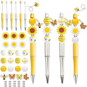 holoith 6 Set Beadable Pen Bulk Beadable Pens Kit Sunflower Themed Bead Sunflower Pen Charms Wood Beads Rhinestone Spacer Beads for Diy Present Students Teens School Office Supplies