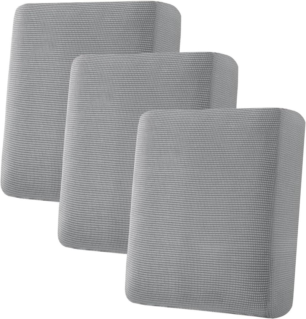 H.VERSAILTEX Super Stretch Individual Seat Cushion Covers - 3 Piece Sofa Cushion Covers in Dove, Thick Jacquard Textured Twill Fabric (3 Cushion Sofa)