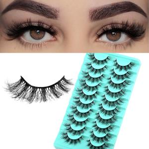 APCYUST Mink False Eyelashes, 10 Pairs Fluffy Cat Eye Strips, Natural Looking Short Lashes with Soft Band, 3D Multi-Layered, Reusable, Cruelty Free (Flare Wispy, 9-15mm, Black)
