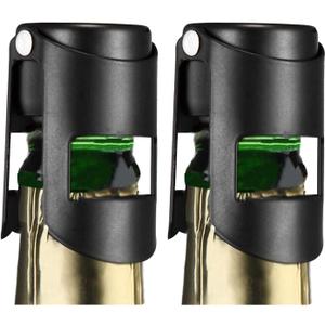 HYZ Champagne Stoppers 2Pack - Stainless Steel  Bottle Stopper with Pure Silicone Air Tight Seal - Professional Saver for Champagne Prosecco and Cava (Black)
