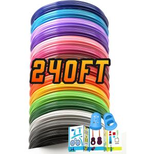 1.75mm 3D Pen Filament Refills Compatible with SCRIB3D P1/ADV MYNT3D Basic/Super/Pro, 15 Colors, 240ft, 16ft per Color, Comes with 2 Finger Caps & Stencil
