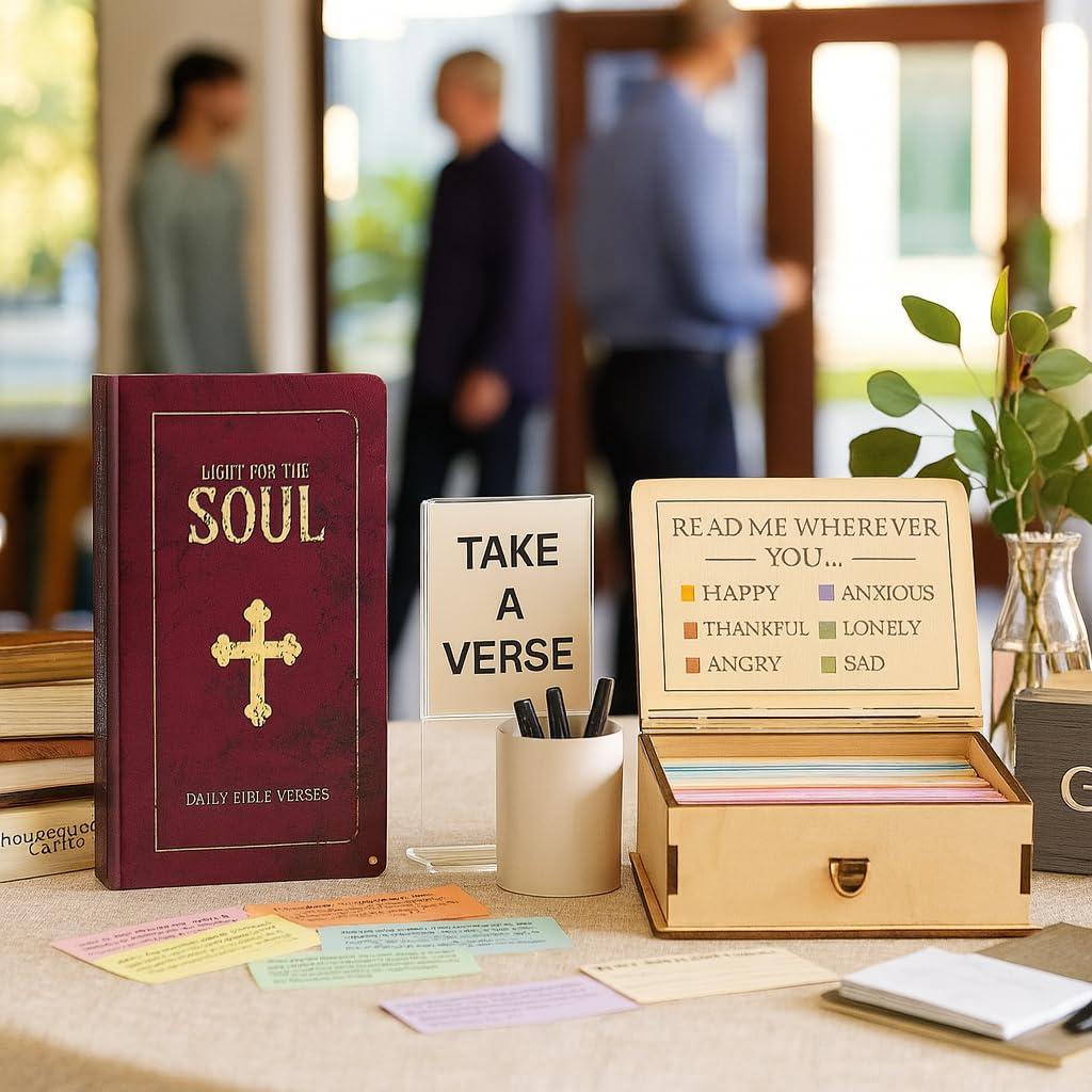 Handmade Bible Verse Wooden Cards Box - Light for the Soul Bible Verses Scriptures - Christian Bible Gifts for Women Men