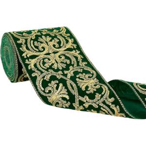 PH PandaHall 4 inch Wide Jacquard Ribbon, 5 Yards Boho Emobridered Ribbon Ethnic Style Green Fabric Trim Fringe for Sewing Handmade Bag Strap Cape Making DIY Clothing Easter Decoration