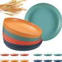 12 Pcs Unbreakable Deep Dinner Plates Set, 9 inch Reusable Plastic Wheat Straw Plates, Microwave and Dishwasher Safe Plate for Kitchen, Lightweight Plate for Dessert, BPA Free, 4 Colors (4-Dark Multicolor)