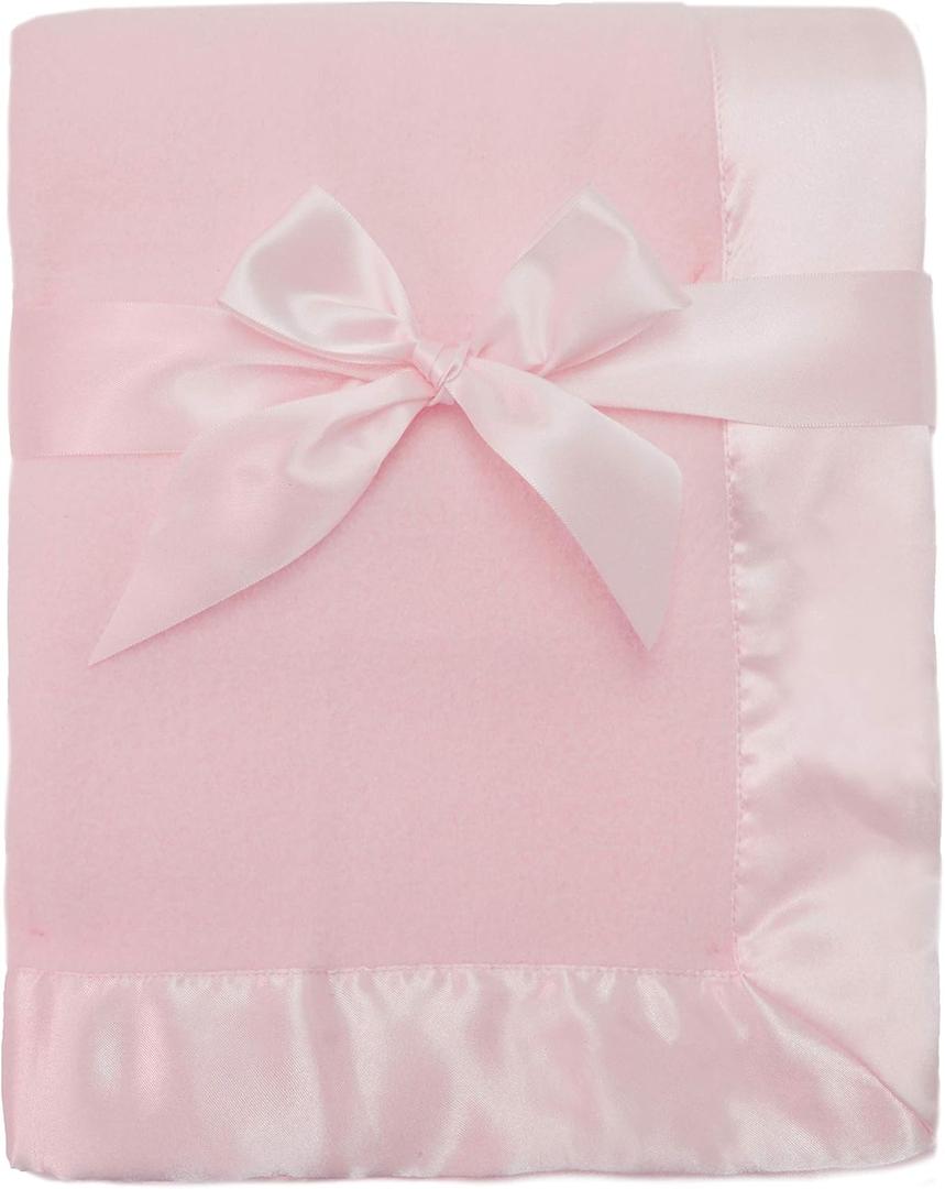 American Baby Company Fleece Blanket with Silk-Like Satin Trim, Soft, Warm & Cozy, Pink, 30" x 40" for Boys and Girls, Perfect for Baby Carrier, Stroller, Travel and Gifting (30x40 Inch (Pack of 1))