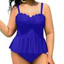 Yonique Women Plus Size 2 Piece Tankini Swimsuits Ruched Bathing Suits Peplum Swimwear Scalloped Swimsuits, 20W