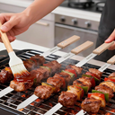 5PCS Stainless Steel Koobideh Skewers, 23.5" Flat Persian Kabob Skewer, Metal Long BBQ Skewers for Grilling Meat with Wood Handle and Silicone Brush for Picanha Brazilian Shish Adana Kebab