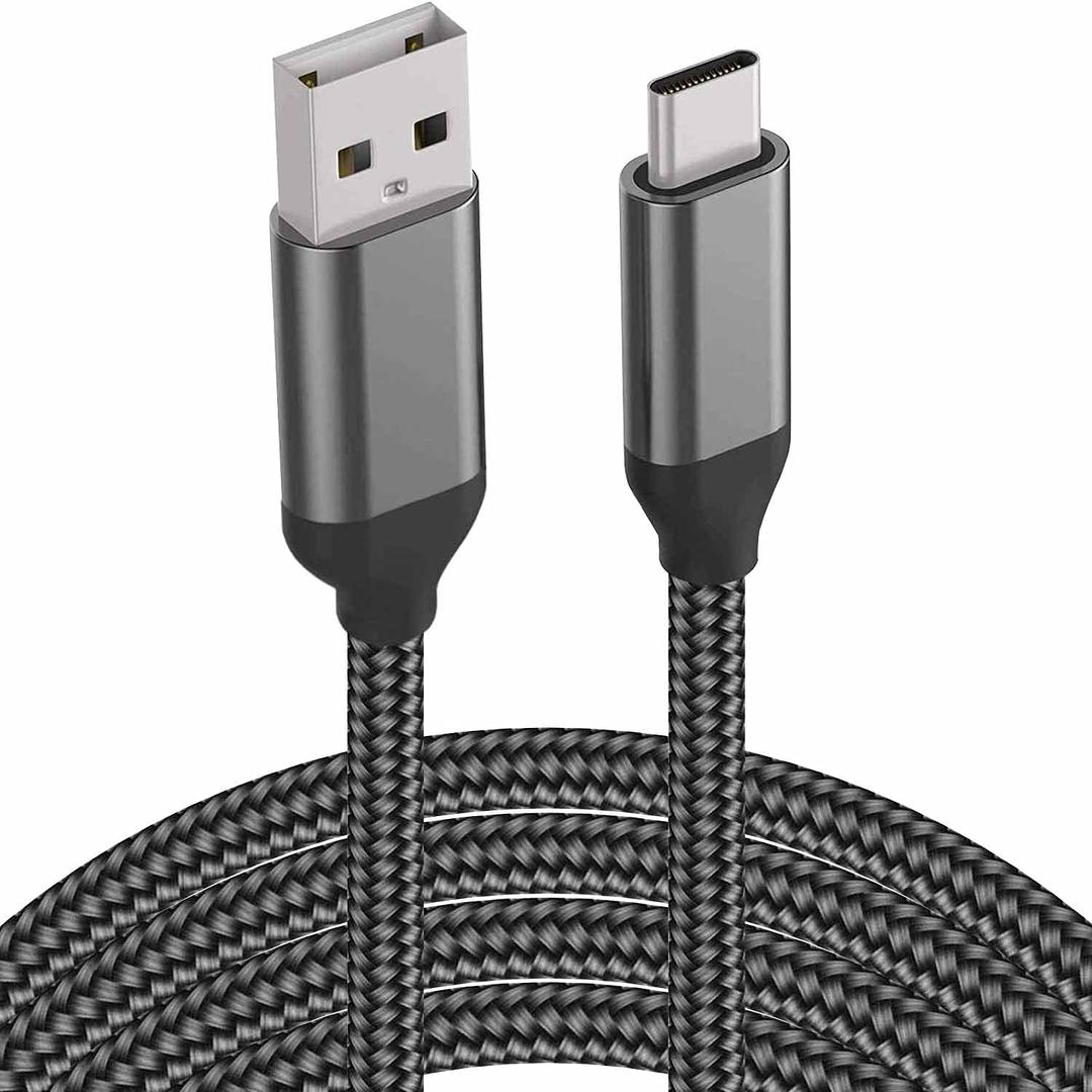 10FT USB C Cable Charge iPhone 15 16 Pro Max, iPad Pro, Fast Charging, Nylon Cord for Samsung Galaxy S24 S23 S22 S21 S20 S10, Note 20 10, Tab S9, A52 A50 A51, Google Pixel, Moto, LG, Sony, OnePlus (Grey)