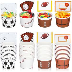 Tanlade 48 Pcs Sports Snack Cups Sports Bowls, Soccer Baseball Football Rugby Basketball Decorations, Basketball Party Supplies Football Bowl for Birthday Party Favors