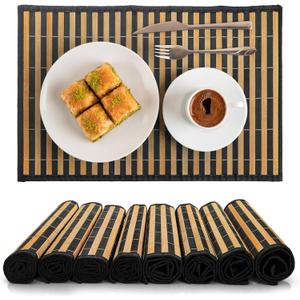 8 Pack Bamboo Placemats, 18 x 12 Inch Anti-Slip Table Mats, Rustic Japanese Style Heat-Resistant Dining Place Mats for Dining Room Kitchen Wedding Restaurant Party