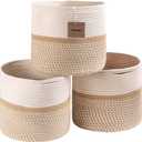 voten Cube Storage Baksets Bins 11x11 Fit 12x12 Organizer Bookcases Shelving,Stylish&Durable Woven Cotton Basket Containers for Organizing 3-Pack Off White/Mixed Camel (L11xW11xH10.7)