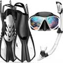 Mask Fin Snorkel Set, Travel Size Snorkeling Gear for Adults with Panoramic View Anti-Fog Mask, Fins, Dry Top Snorkel for Swimming Training, Snorkeling Kit Diving Packages (Large-X-Large, White)