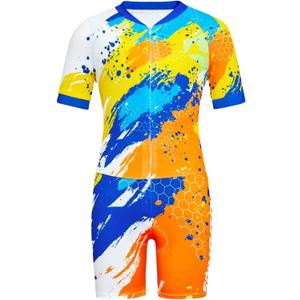 Gogokids Boys Cycling Jersey Youth Bike Suit with 3D Cushion, Kids Teen Short Sleeve Bicycle Clothes