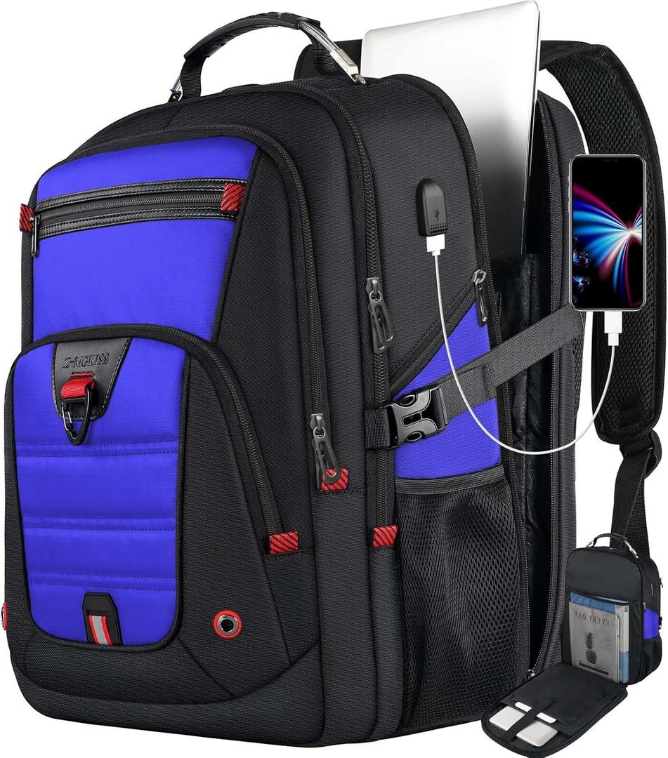 Z-MGKISS Gaming Laptop Travel Backpack Fits 18.4"-19" Laptops, Extra Large TSA Carry On Bag, College Business Work Mens Backpack, Blue (18.4 Inch (22''x15''x12''))
