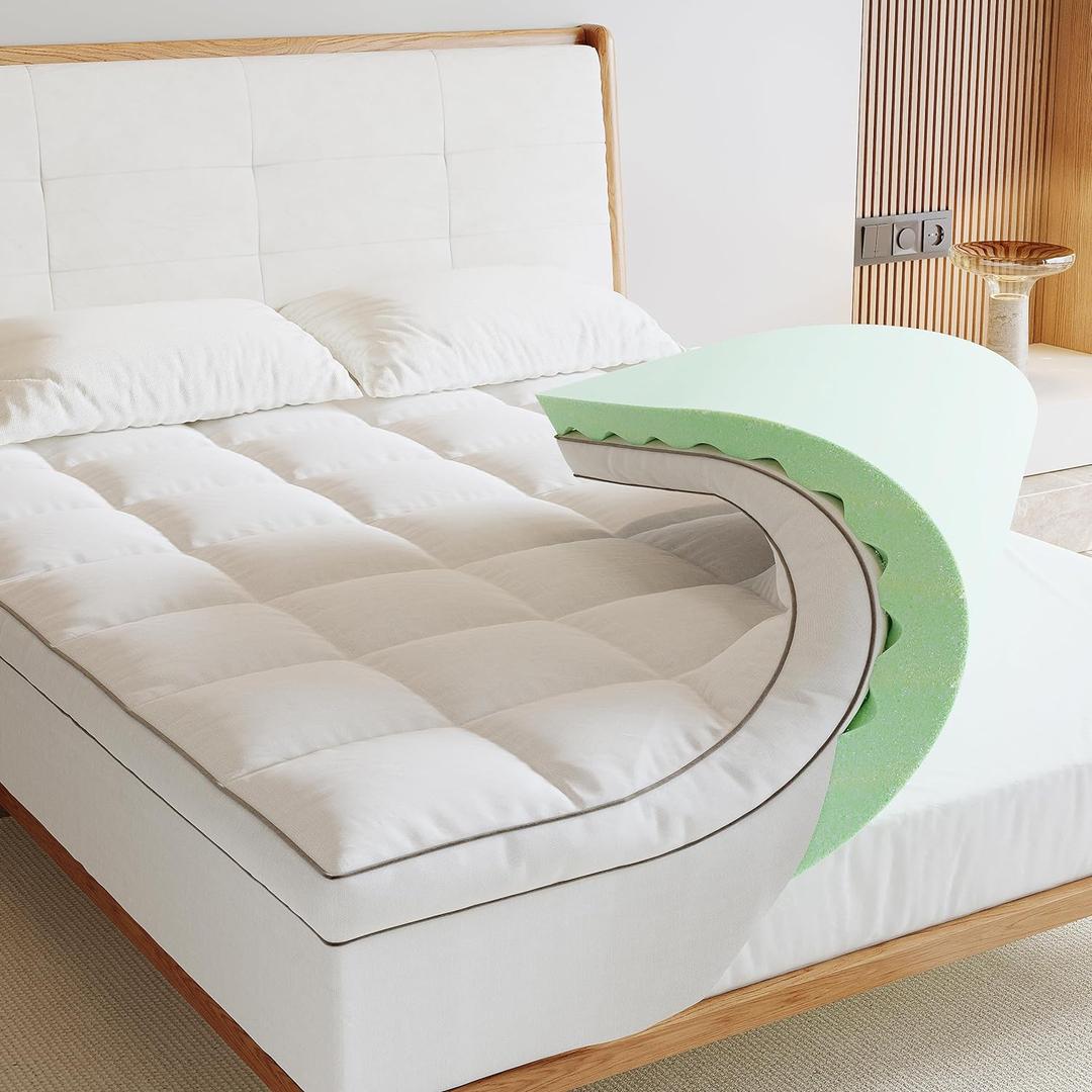 Memory Foam Mattress Topper Twin, 4inch Dual Layer Cooling 2''Gel Green Tea Memory Foam & 2" PillowTop Mattress Pad, 8-21inch Deep Pocket, Egg Crate for Back Pain Relief (Twin (39*75inch))