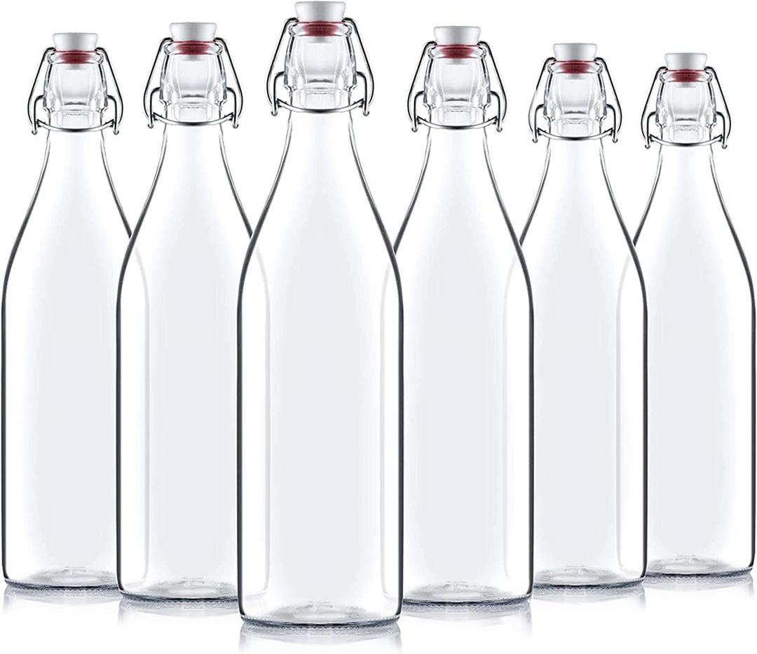 Bormioli Rocco Giara Swing Top Bottles 33  Ounce/1 Liter (6 Pack) ROUND Clear Glass Grolsch Flip Top Bottle With Stopper