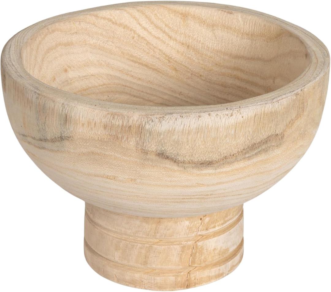 Creative Co-Op Round Paulownia Wood Pedestal Bowl, Natural