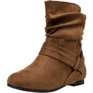 Vepose Women’s Slouch Ankle Flat Boots, Brown Suede Short Low Heel Zipper 939A Booties, Size 9M US, (CJY939A Brown 09)