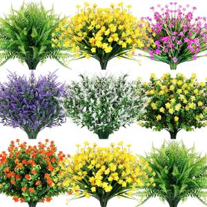 Zeyune 42 Bundles Artificial Flowers Fake UV Resistant for Outdoor Plastic Greenery Shrubs Plants No Fade Faux Flower for Garden Porch Patio Window Box Decor Wedding Hanging Indoor