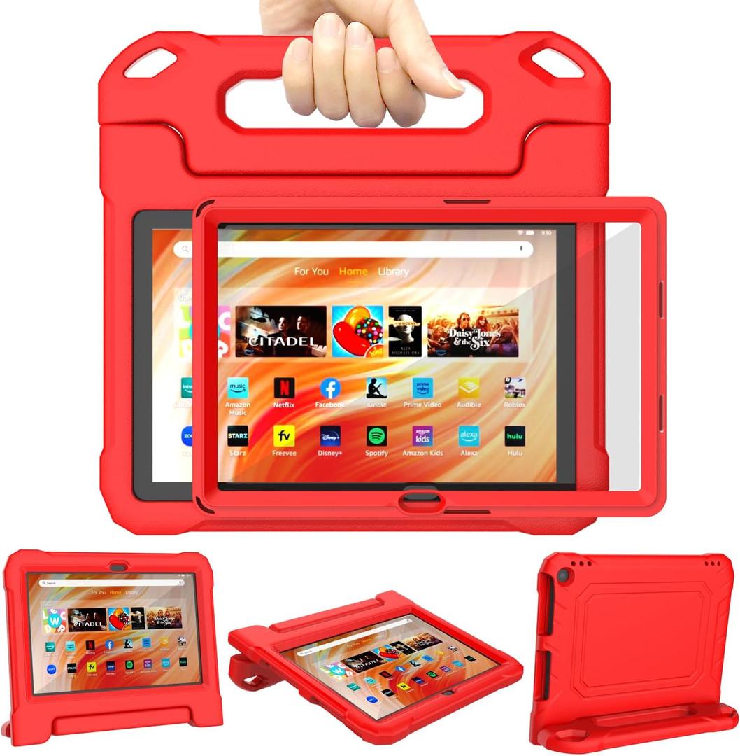 DJ&RPPQ Shockproof Kid-Proof Cover with Screen Protector Handle Incompatible iPad TCL Stand,Tablet Case for Kids 10in (13th/11th Generation, 2023/2021 Release),Red (W22U-Green)