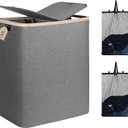 DOKEHOM 160L Double Laundry Basket with Removable Lid and Laundry Bags, Large Collapsible Laundry Hamper with 2 Sections (Grey)