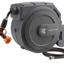 Giraffe Tools Retractable Garden Hose Reel 1/2"130FT Wall Mount Auto RewindAny Length Lock,Auto Rewind System,180° Swivel Bracket,Heavy Duty Hybrid Hose,Easy to Assemble,7 Spray Patterns
