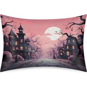 Satin Pillowcase Pink Halloween Satin Pillow case for Hair and Skin 20 x 30 Inches Smooth PillowCovers Pillow Cover with Envelope Closure (Queen)
