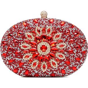 Beaguful Women's Evening Bags Sparkly Rhinestone Clutch Purses Luxury Handbags Oval Red