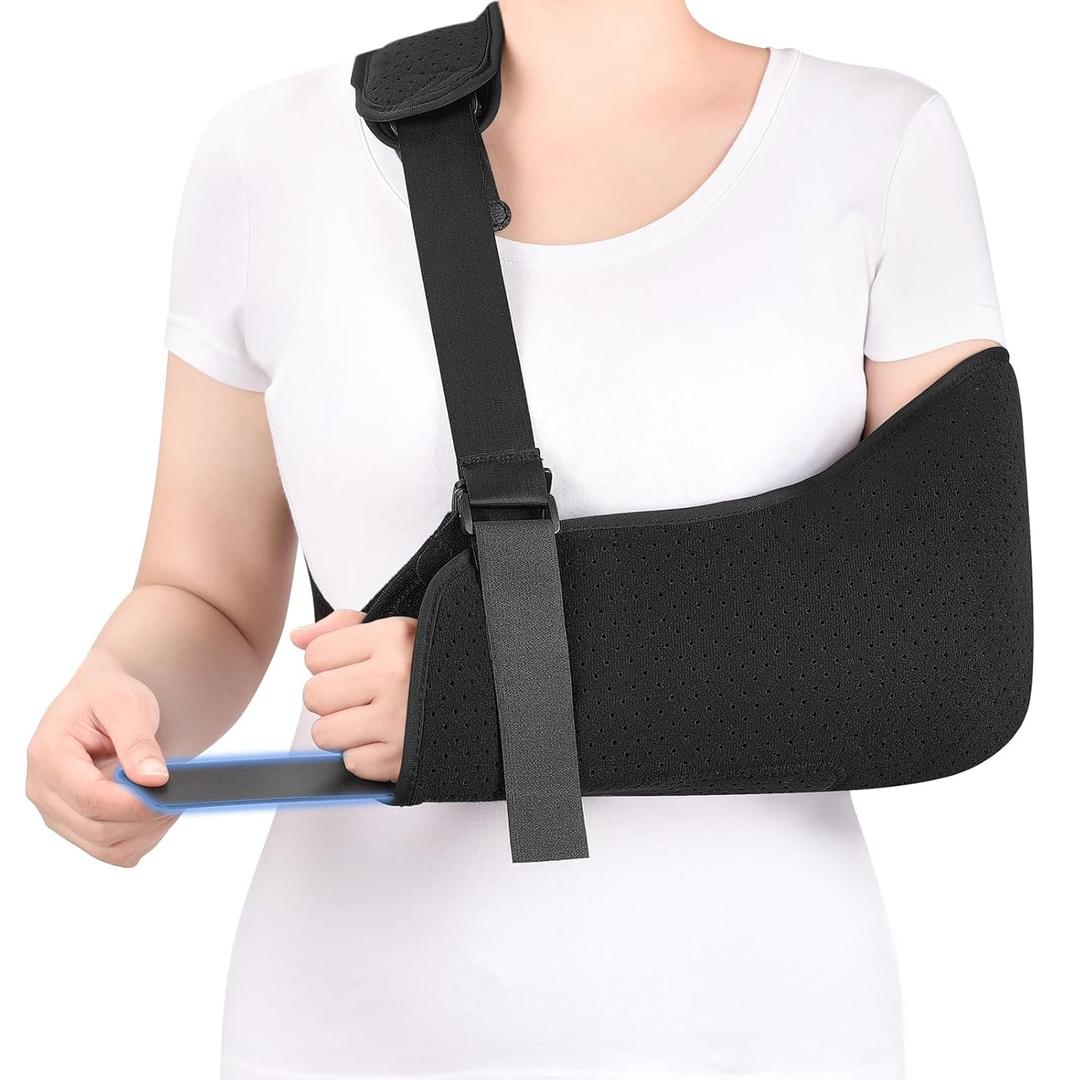 Arm Sling, Adult Shoulder Immobilizer with Waist Strap and Support Board, Shoulder sling with Foam Neck Pad for Broken Elbow, Arm, Wrist Injury (XL)