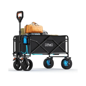 Litheli Electric Collapsible Wagon Cart Foldable, Portable Folding Wagon Cart with Wheels, Outdoor Lightweight Utility Carts for Beach Grocery Camping Shopping 60x23.5x82 cm,, Black 