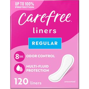 Carefree Panty Liners, Regular Liners, Unwrapped, Unscented, 120ct