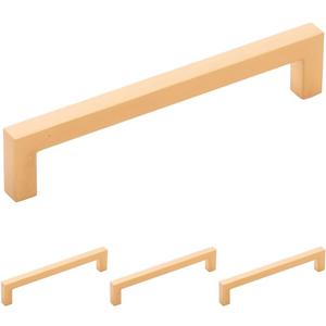 Hickory Hardware Solid Core Kitchen Cabinet Pulls, Luxury Cabinet Handles, Hardware for Doors & Dresser Drawers, 5-1/16 Inch (128mm) Hole Center, Brushed Golden Brass, Skylight Collection (Pack of 4)
