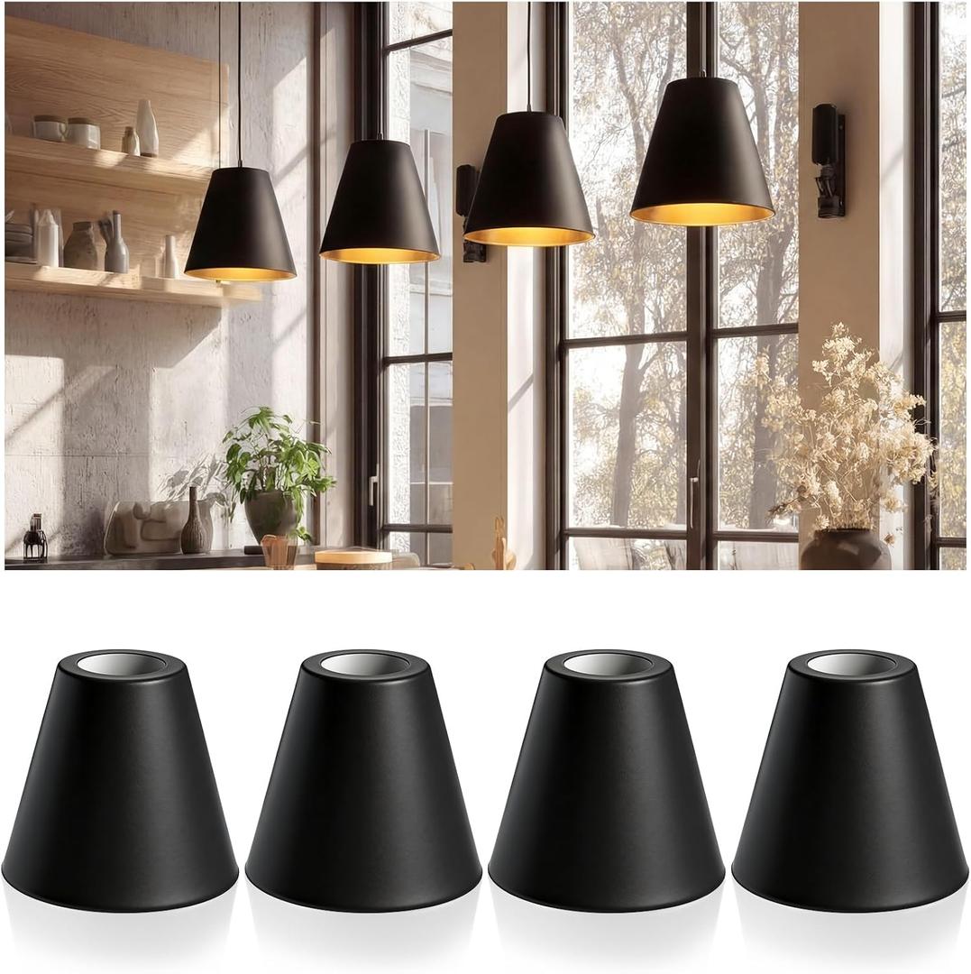 Retisee 4 Pcs 4.69''x4.13'' Industrial Iron Lamp Shade Black Barrel Metal Lampshade Industrial Vintage Metal Bulb Guard E26 Base Pendant Light Cover Replacement Lampshade for Pendant Light Wall Sconce