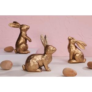WONDROUS' DECO Gold Easter Bunny Decor Figurines, Resin Small Bunny Statue Set of 3, Vintage Easter Rabbit Decorative Table Home Decoration, Spring Tabletop Deco