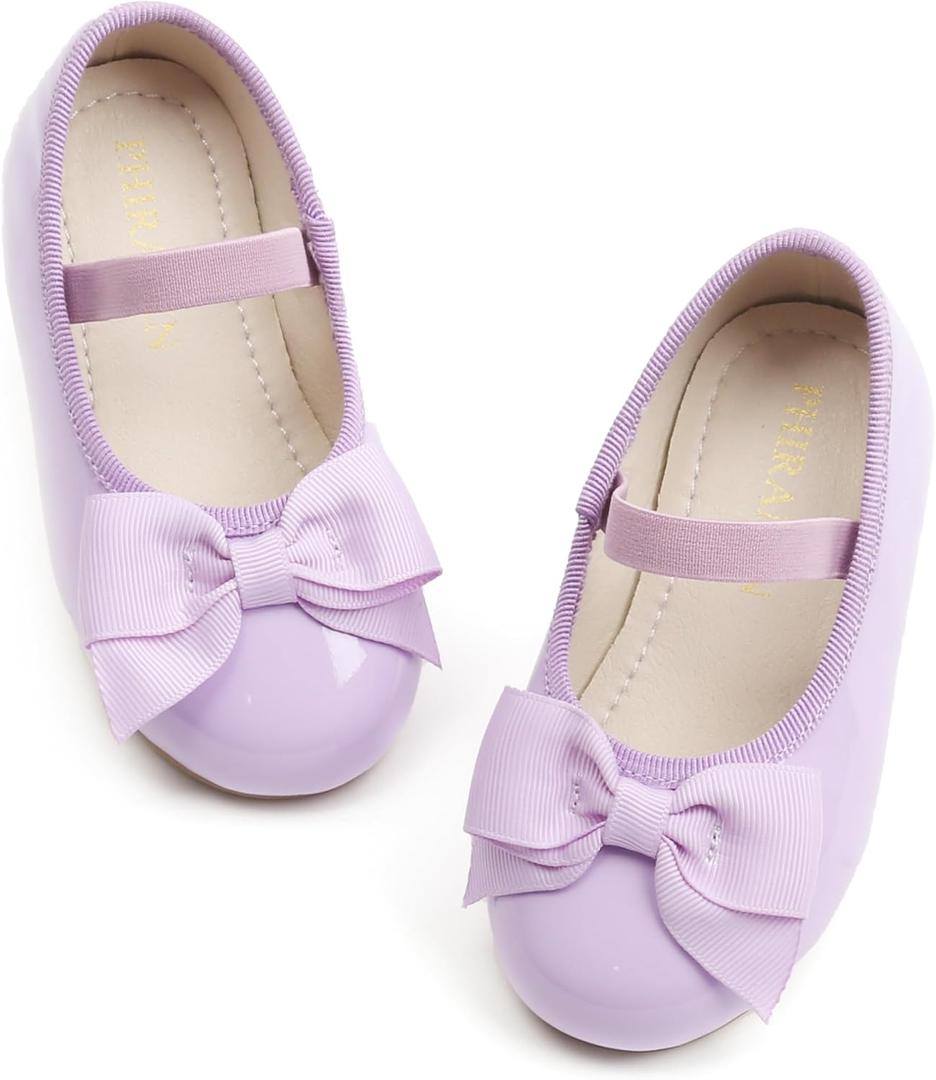 Toddler Flower Girl Dress Shoes - Little Girl Ballet Flats Bow Wedding Party (P13-patent Purple)