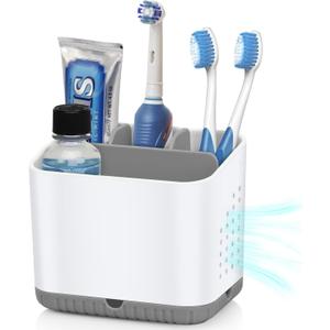 PARKMANI Toothbrush Holders for Bathrooms, Kids Electric Toothbrush and Toothpaste Holder, 4 Slots Tooth Brushing Holder for Bathroom Countertop Organizer and Storage, Bathroom Accessories (Grey)