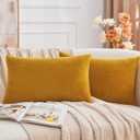 Throw Pillow Covers Mustard Yellow Set of 2 12x20 Inch Fall Pillow Covers, Soft Velvet Farmhouse Lumbar Decorative Pillowcases for Couch Sofa Bed, Home Boho Decor, Modern Cushion Covers
