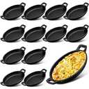 Mifoci 10 Pcs Oval Serving Dish Mini Cast Iron Skillet Cast Iron Baking Pan Sizzling Plate Matte Black Gratin Cookware for Home Restaurant Kitchen Food Service Barbecue (8.7 x 4.7 Inch)