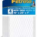 Filtrete 16x25x1 AC Furnace Air Filter, MERV 13, MPR 1900, Premium Allergen, Bacteria & Virus Filter, 3-Month Pleated 1-Inch Electrostatic Air Cleaning Filter, 4-Pack (Actual Size 15.69x24.69x0.78)