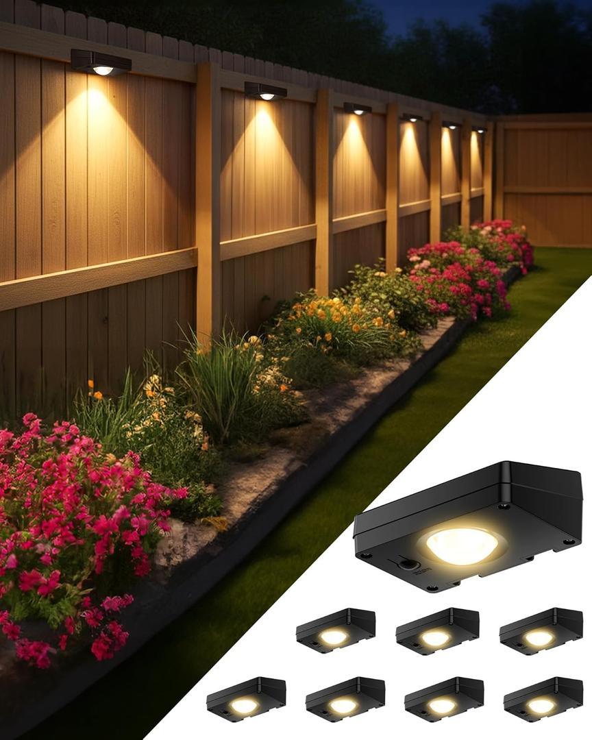 Solar Fence Lights Outdoor, 3000/4500/6000K 3 Mode, Fence Lights Solar Powered for Outside Backyard, Railing, Step, Patio, Fence Post, Home Improvement Garden Decor8 Pack