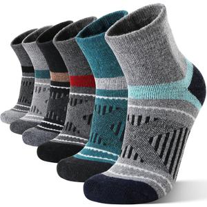 EBMORE 6 Pairs Merino Wool Ankle Hiking Running Socks Compression Support Thick Cushion No Show Socks for Men Women (Gray, L)