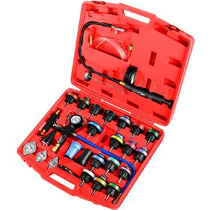 JIFETOR Radiator Coolant Pressure Tester Vacuum Refill Tool Kit, 28PCS Automotive Cooling System Leak Test and Pneumatic Purge Fill Set with Testing Adapter Caps Universal for Airlift Car Auto Truck