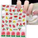 4 x 6 Sheets Fruit Nails Stickers Nails Art Stickers 3D Self Adhesive Colorful Fruit Nail Decals with Mixed Cherry Watermelon Strawberry Lemon Nail Design Nail Art Supplies for Women Nail Decorations