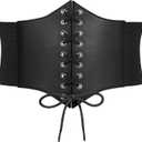 SUOSDEY Women Corset Waspie Belt Lace-up Retro Elastic Wide Belt for Dress Costume Halloween (XXL 40.6" fit waist:39"-44")