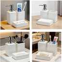 White Bathroom Accessory Set 3 Pcs,Ceramic Soap Dispenser and Toothbrush Holder Cup Soap Dish,Modern Countertop Bath Decor Set for Stylish Bathroom Organization