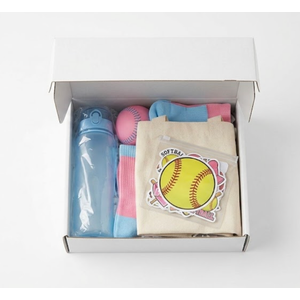 Softball Gifts for Girls – Sports Gift Set with Water Bottle, Canvas Tote Bag, Makeup Bag, Scrunchie, Socks, Necklace & 50 Stickers – Sports Gift for Girls, Birthday Gifts for Softball Lovers