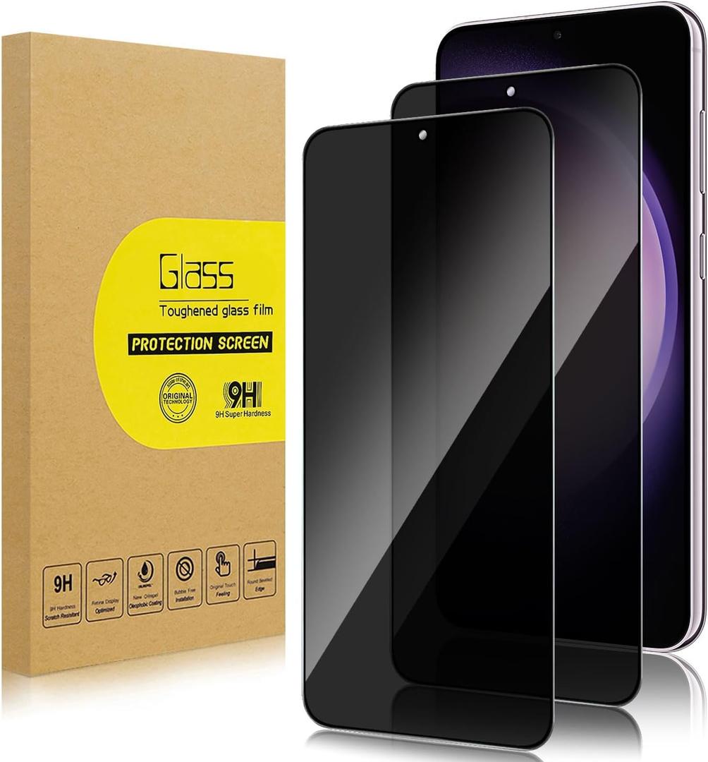 2 Pack Privacy Screen Protector for Samsung Galaxy S23 [Anti-Spy Tempered Glass] [Fingerprint Unlock Support], Anti-Scratch, Bubble-Free, Easy Install 9H Protective Glass for Galaxy S23