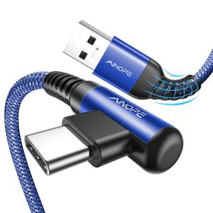 1.6FT USB to USB C Cable, 3.1A C Charger Cable Fast Charging Right Angle, Type C Cable Samsung Resistant Nylon Braided Compatible with Galaxy S22 S21 S10, Note 10 9 A51 LG G8 G7 Charging Cord (Blue)