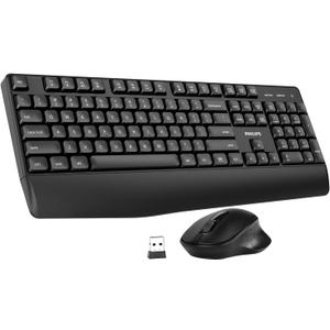 PHILIPS Wireless Keyboard and Mouse Combo-Ergonomic Keyboard and Mouse Wireless Combo,Plug n' Play,Sleep Mode and 2.4GHz Keyboard for Mac, Windows, Laptop-Black